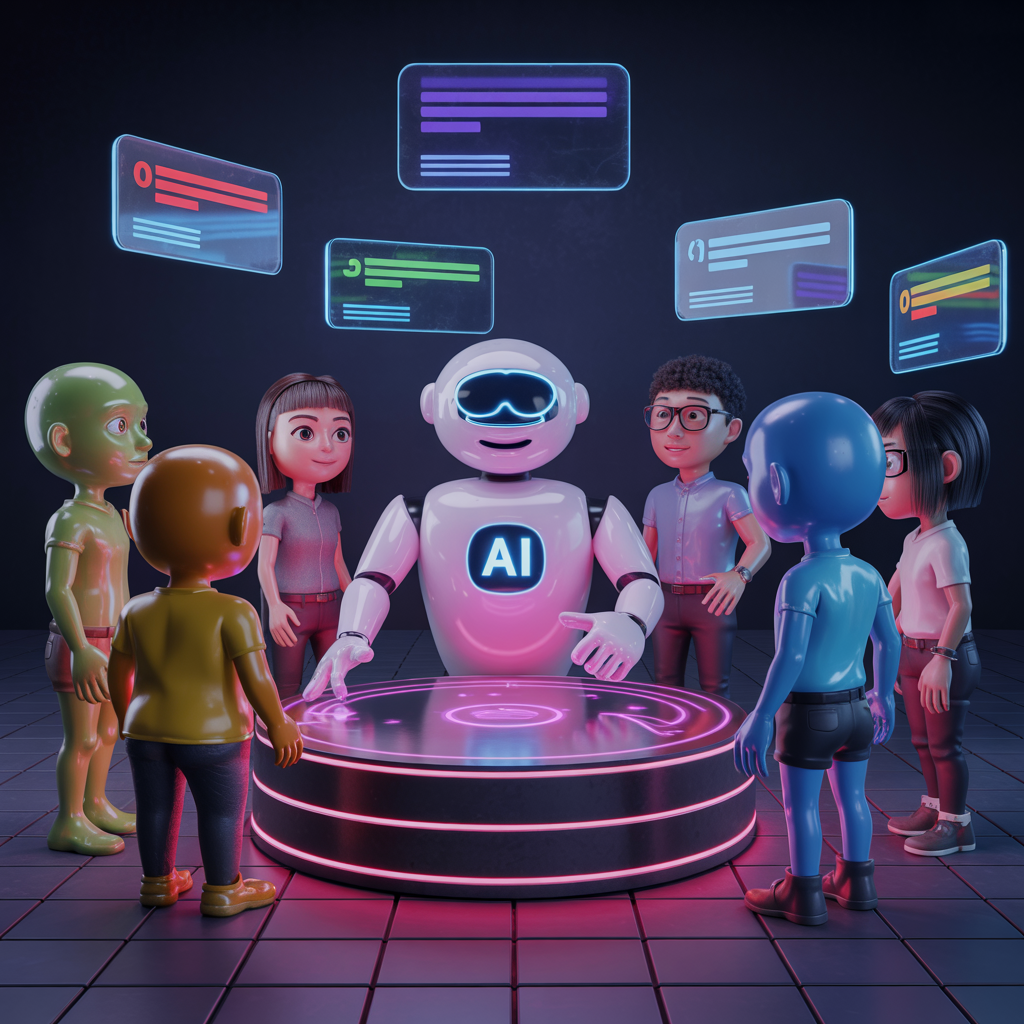 Team collaborating with AI using effective prompts