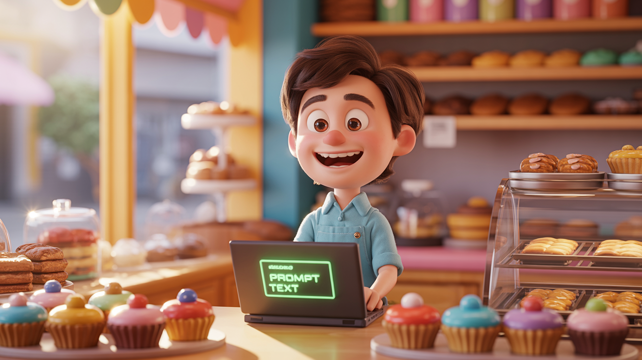 Small business owner using AI prompts on a laptop